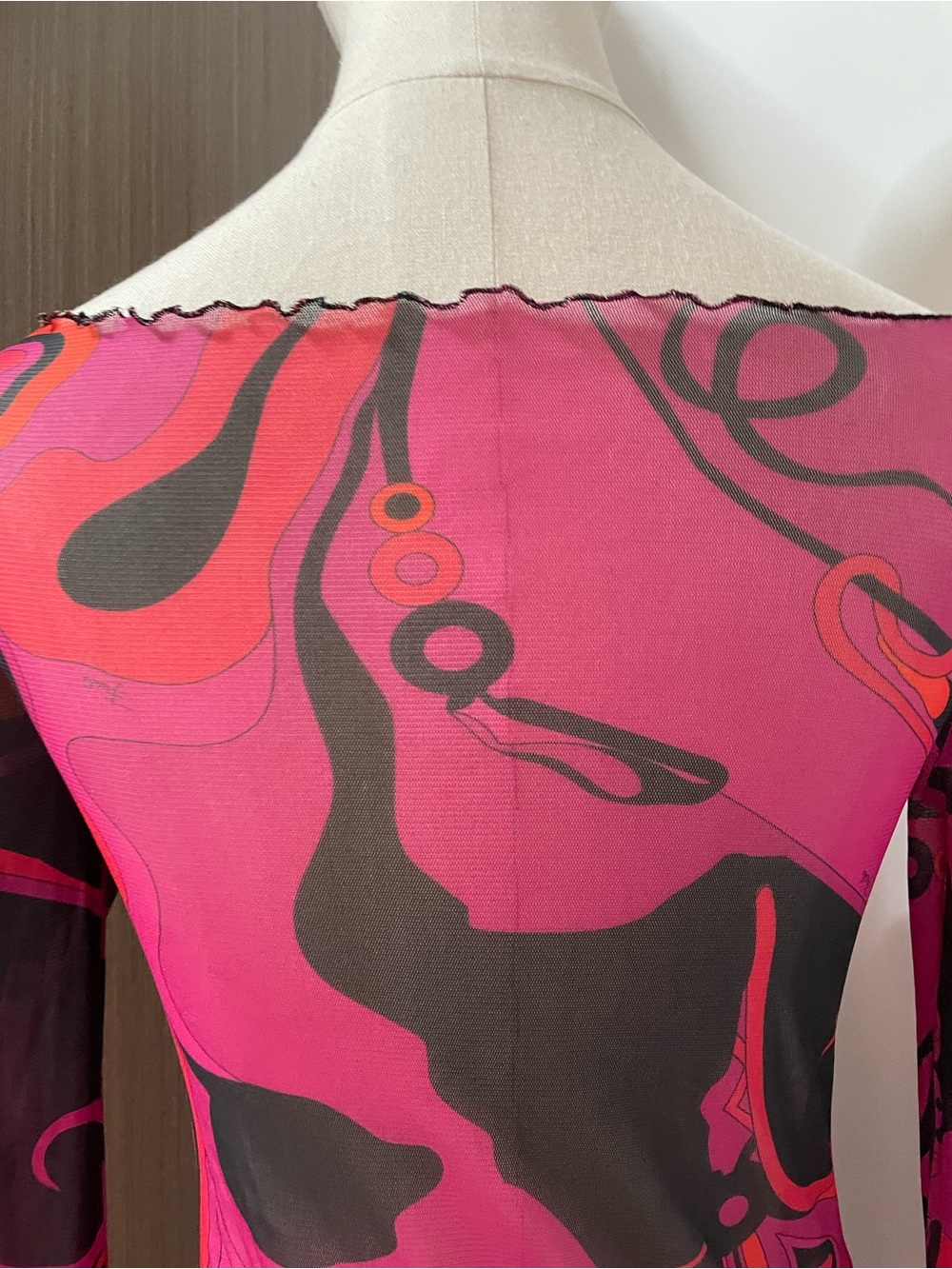 Emilio Pucci Fuchsia, Orange & Black Abstract-Print Long Sleeve Maxi Dress - Picture 5 of 9
